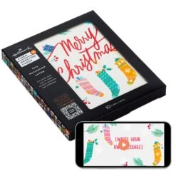 Hallmark Holiday Stockings Boxed Christmas Video Greeting Cards, Pack Of 10