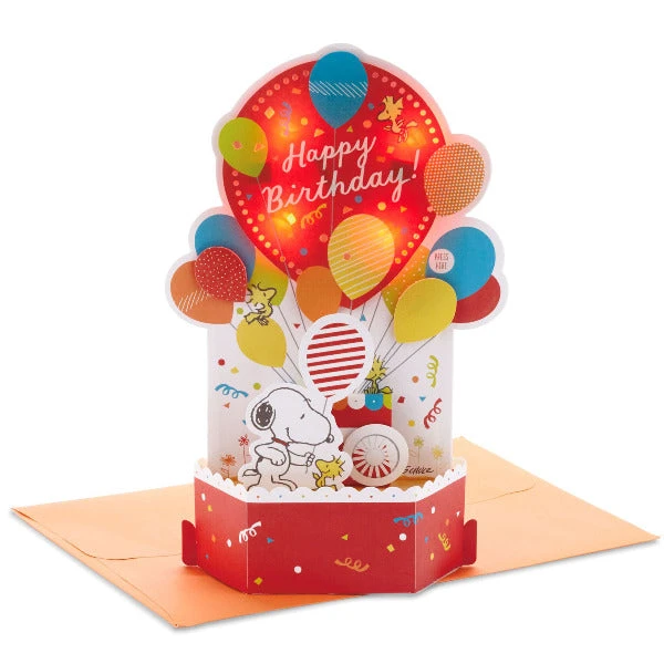 Hallmark Peanuts® Snoopy Balloons Musical 3D Pop-Up Birthday Card With Light 3 Hallmark Peanuts® Snoopy Balloons Musical 3D Pop-Up Birthday Card With Light
