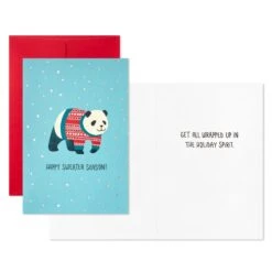 Hallmark Panda Bear In Festive Sweater Packaged Christmas Cards, Set Of 5 5 Hallmark Panda Bear In Festive Sweater Packaged Christmas Cards, Set Of 5 -Hallmark Cozy Panda Bear Packaged Christmas Cards Pack of 5 1XPX1206 03